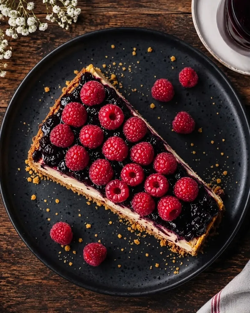 Cheesecake with berry compote at Spark Chef Dining & Takeout, Sherwood Park