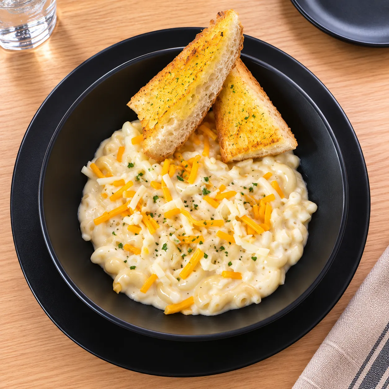 Spark Mac and Cheese with garlic toast at Spark Chef Dining & Takeout, Sherwood Park